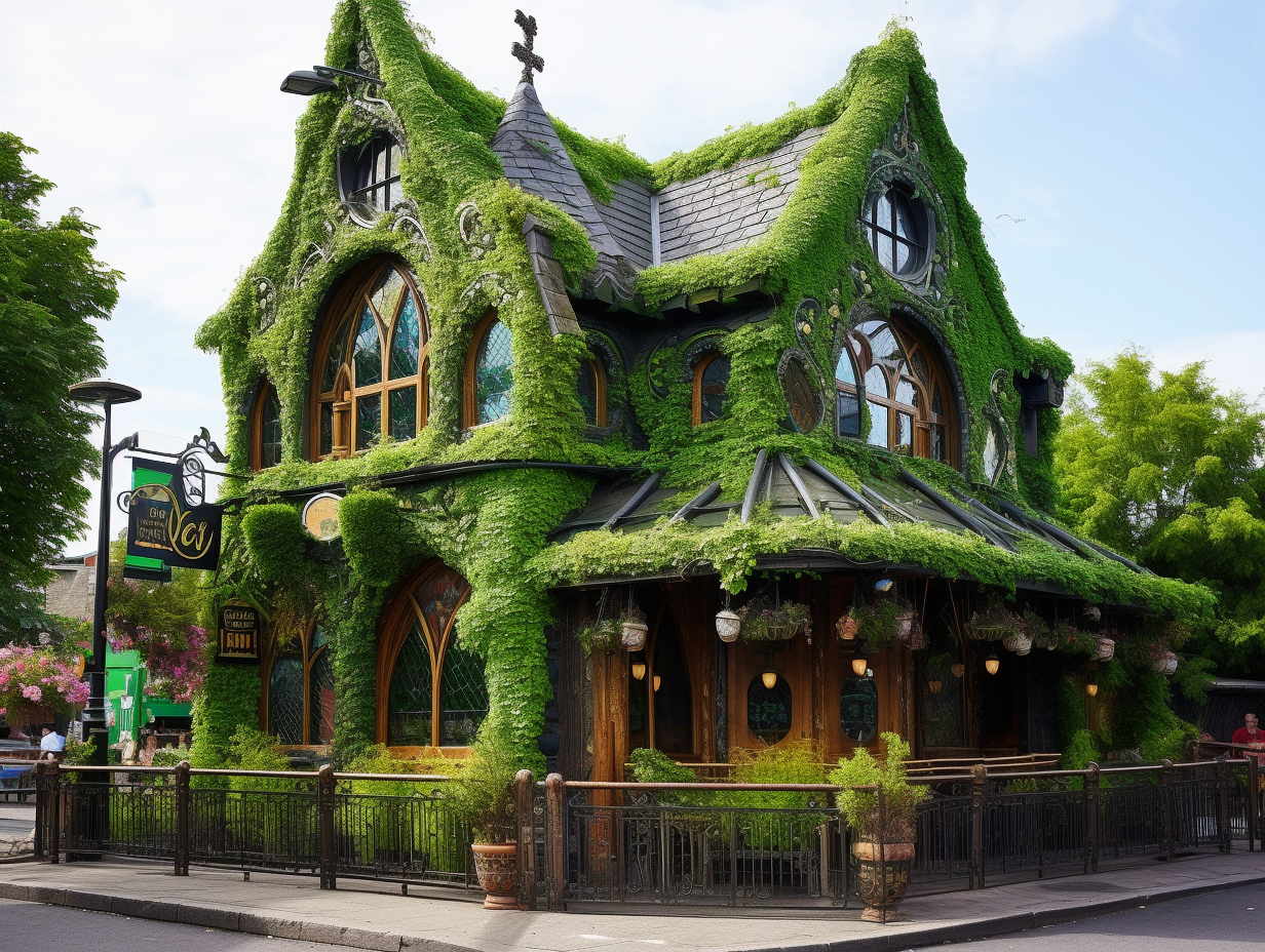 Exterior view of The Green Gate Pub designed like a treasure chest