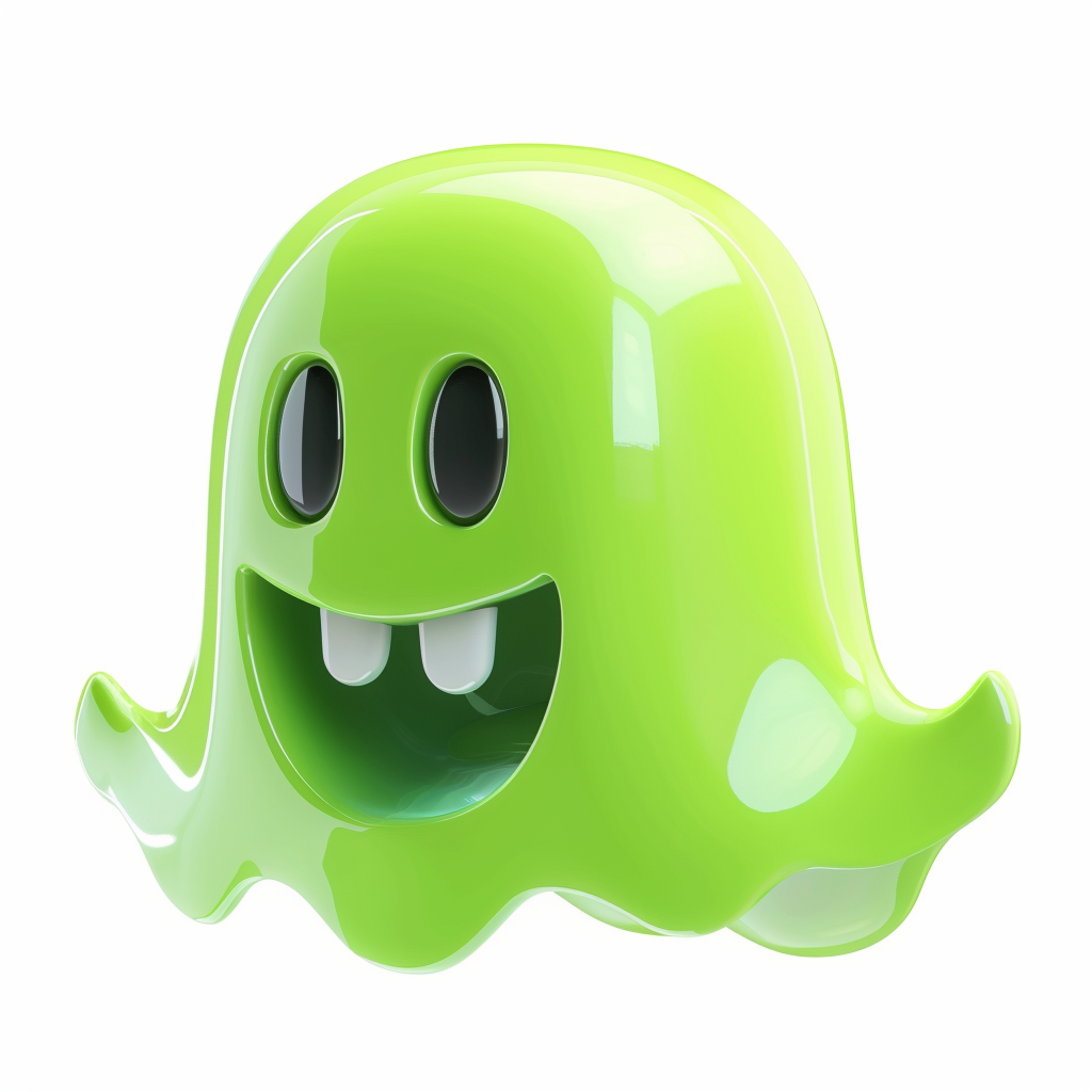 Green Ghost Pacman Game White Background