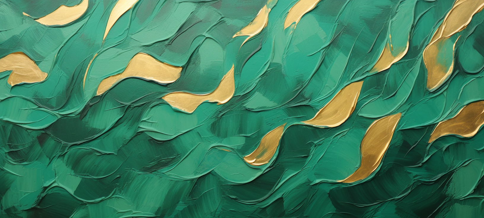 Beautiful and Textured Green and Gold Acrylic Painting