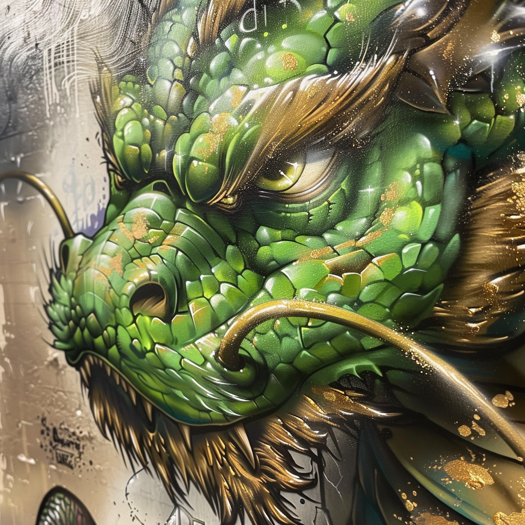 Realistic Dragon Graffiti City Art