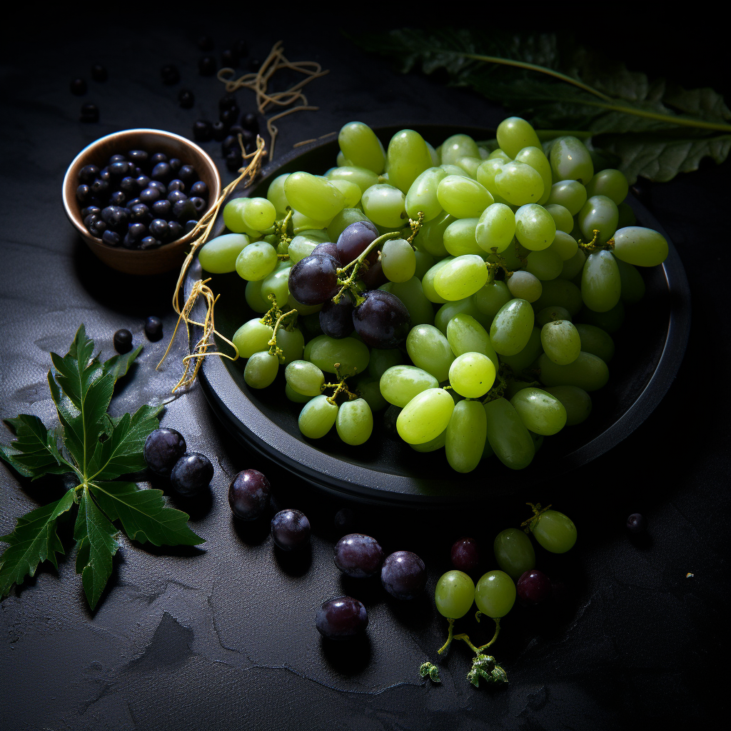 Assorted fresh green grape berries and olives