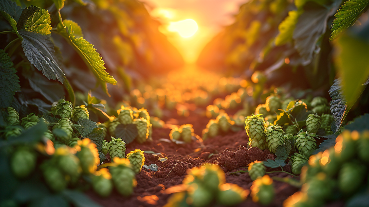 Green hop plantation field photo