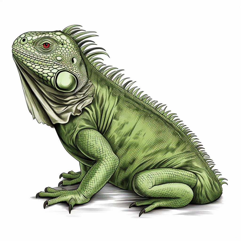 Green Iguana on White Background