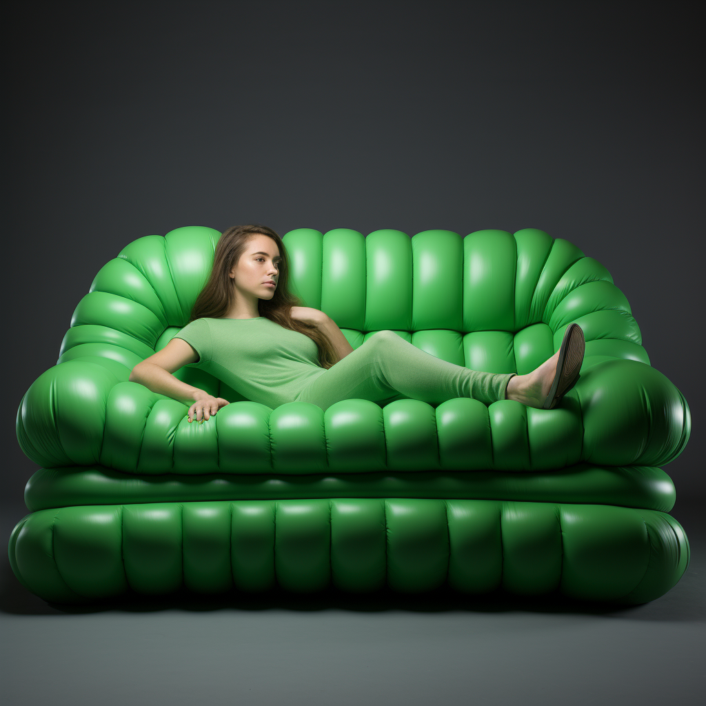 Comfortable green inflatable couch for relaxation