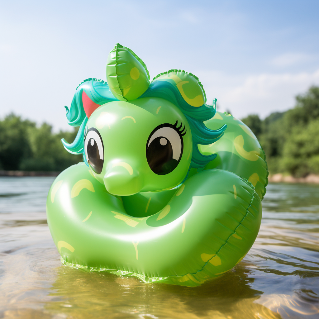 Cute green inflatable rubber pooltoy-style cartoon pony