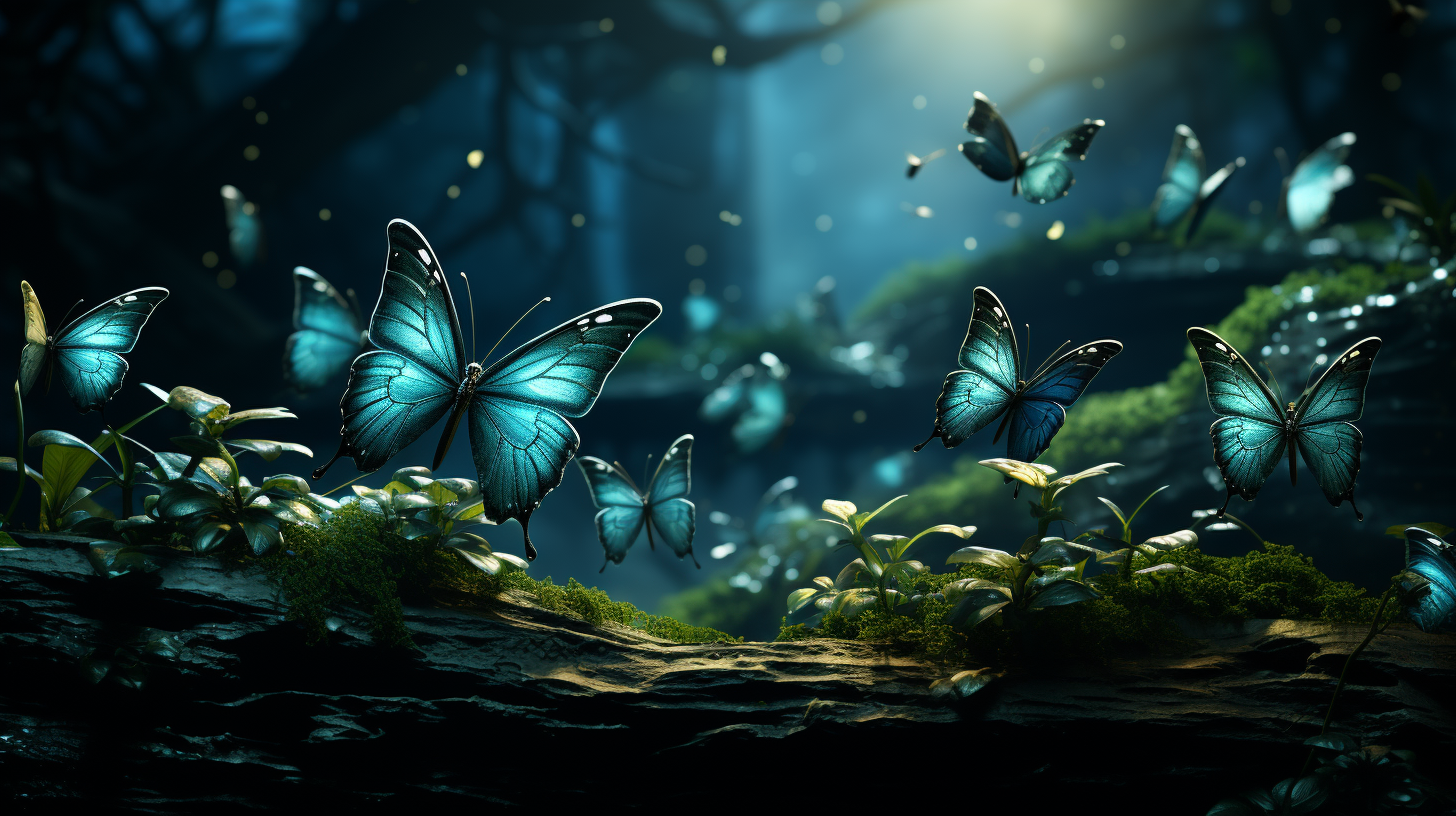 Beautiful Green Jungle Trees with Blue Butterflies