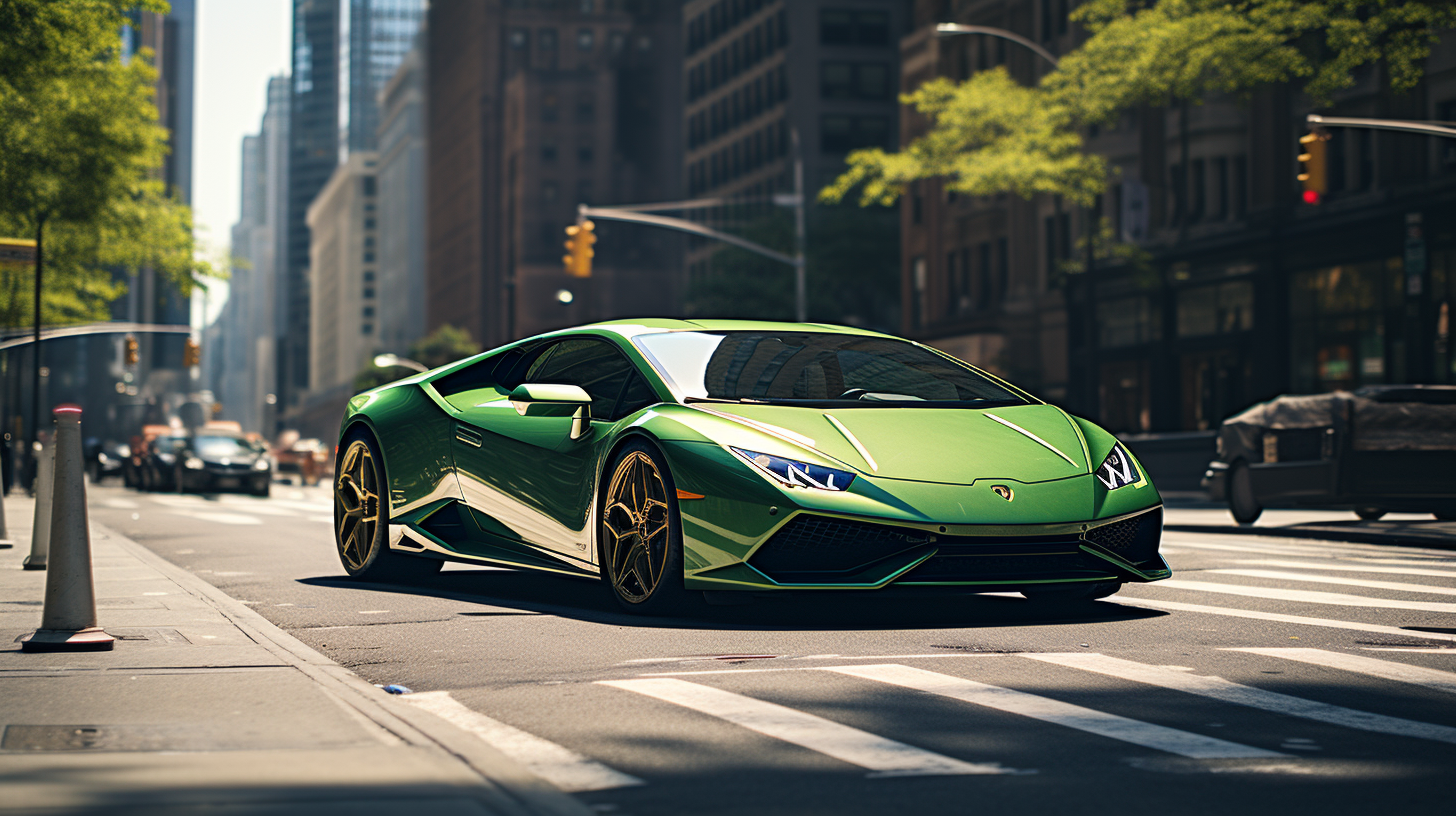 Detailed Green Lamborghini Huracan Performante in the City