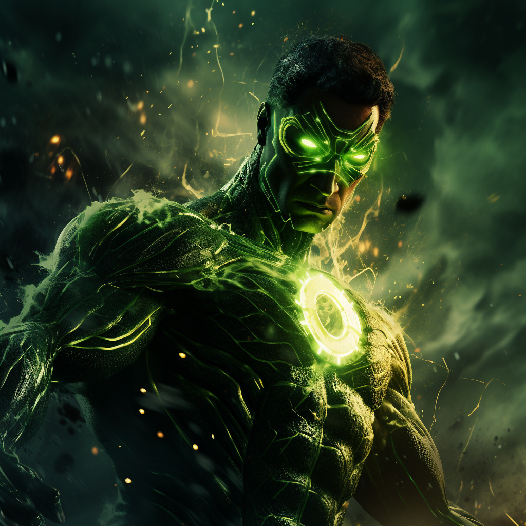 Green Lantern in intense battle scene