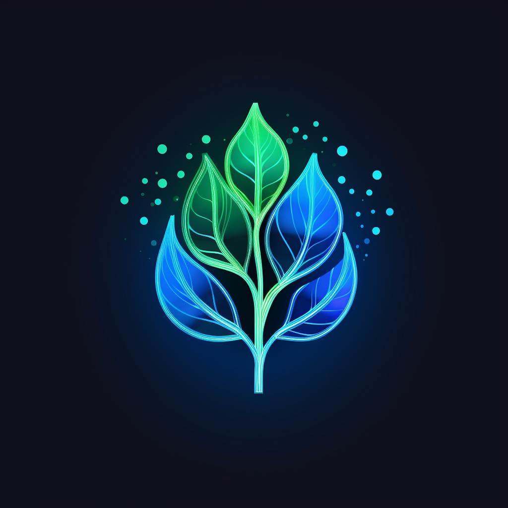 Minimalistic green leaf with electric nodes