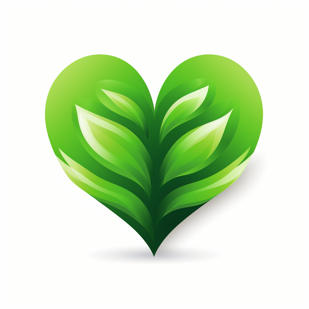 Logo icon with green leaf, heart, and dog paw print