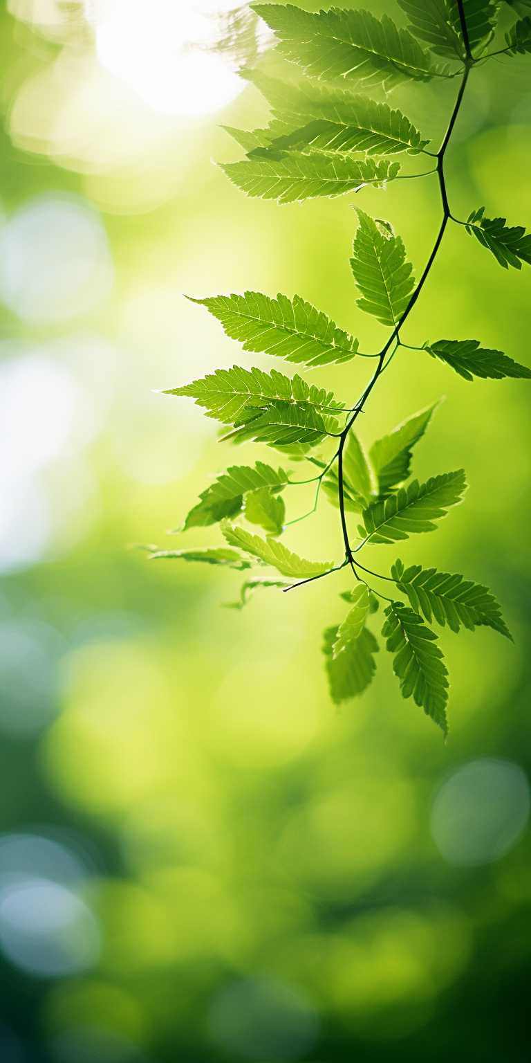 Bokeh image of green leaves in sunlight