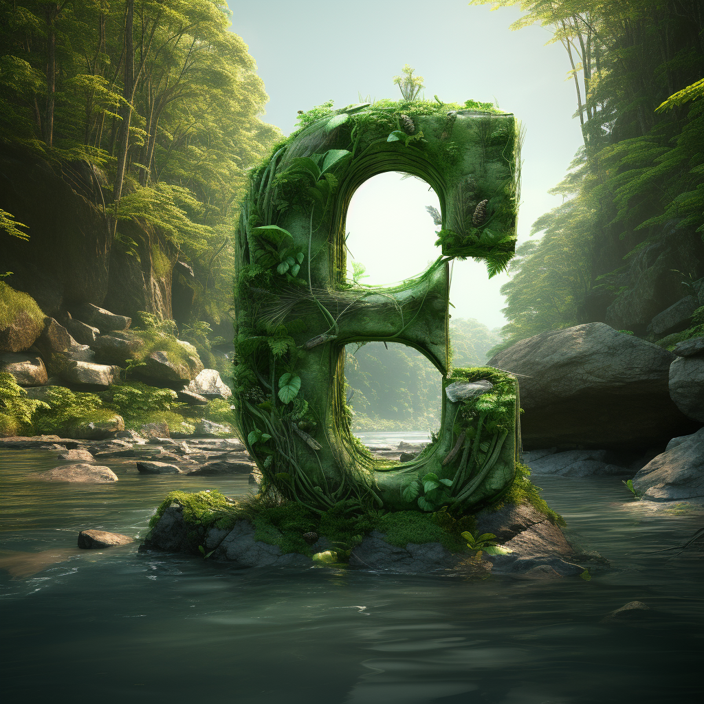 3D green letter G in nature