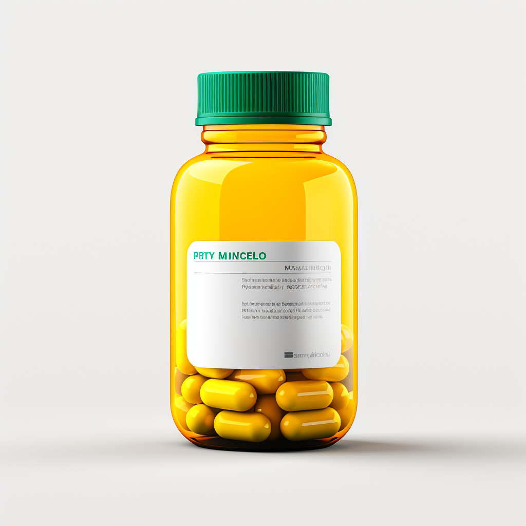 Modern green medicine bottle with yellow label