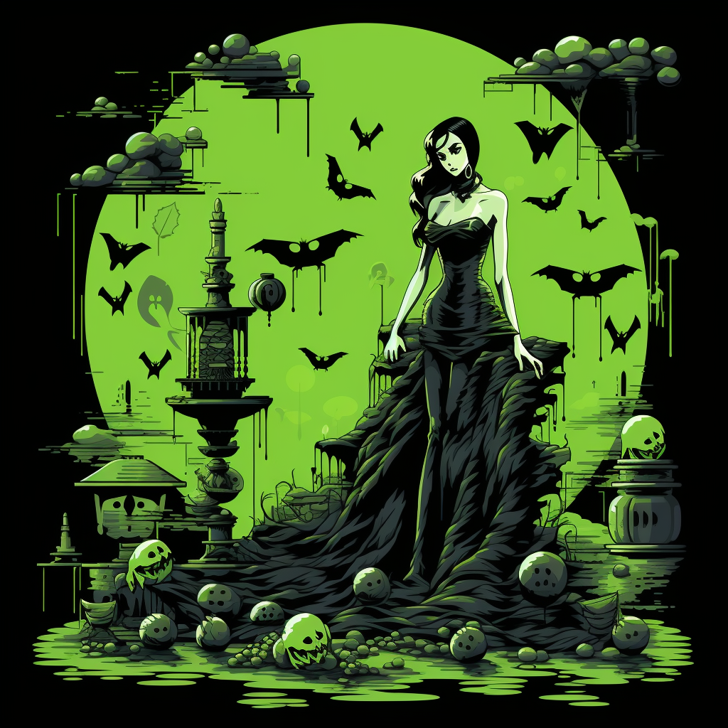 Green Monochrome Vampire Woman in Nintendo Style