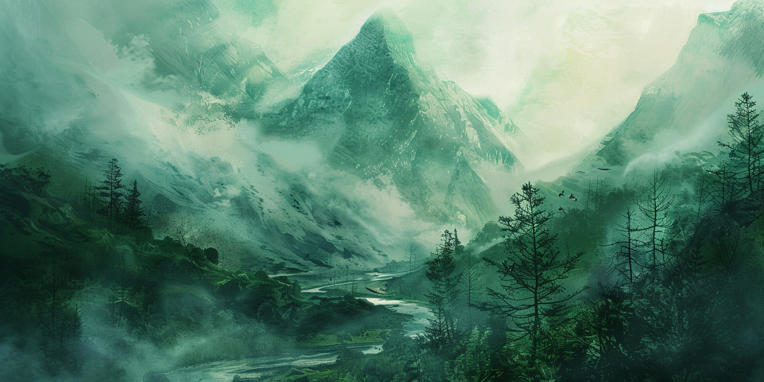 Watercolour green mountain painting