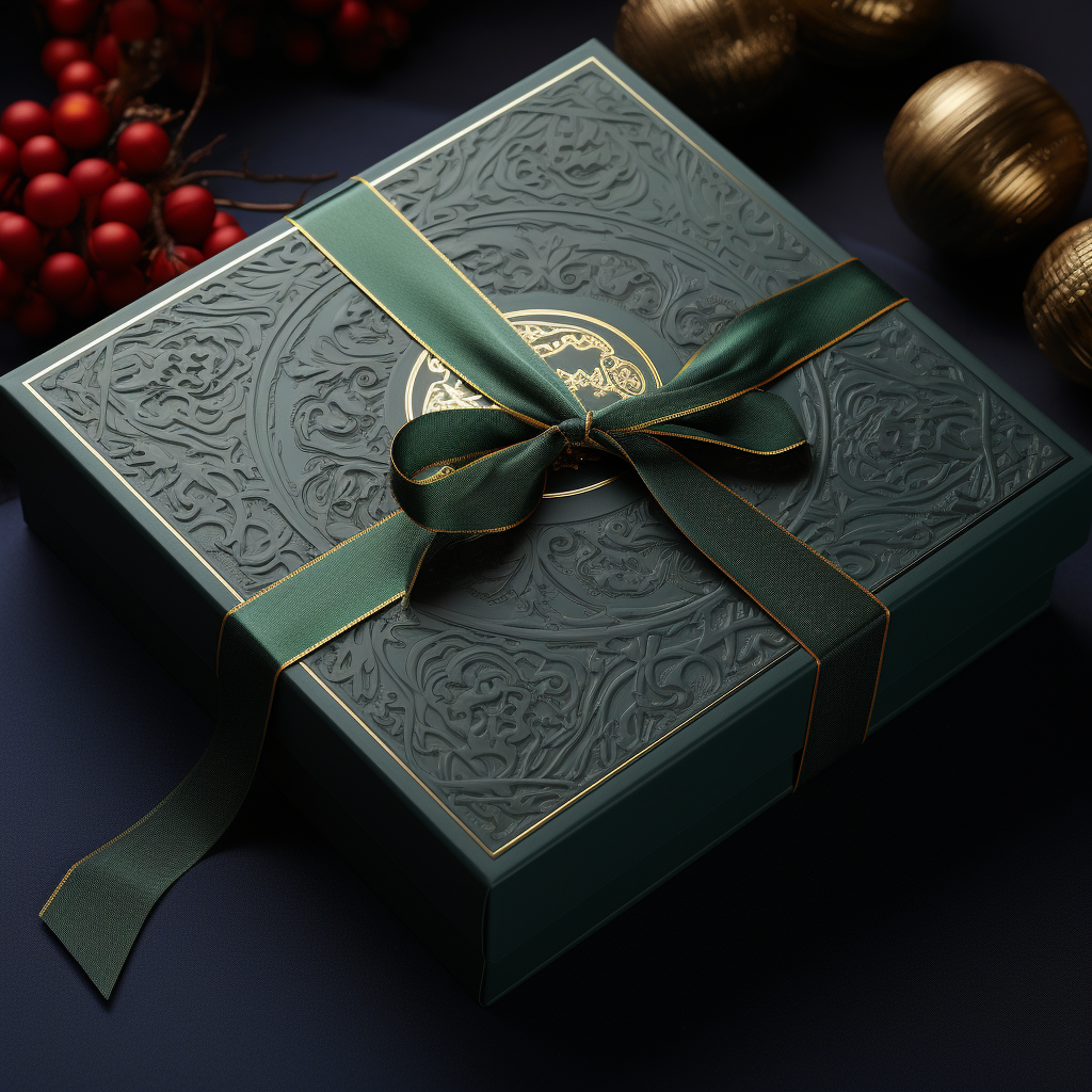 Dark green gilded gift box with Chinese New Year theme