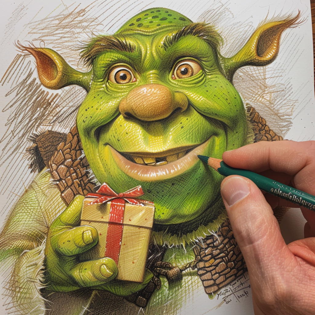 Green Ogre with Gift Cartoon