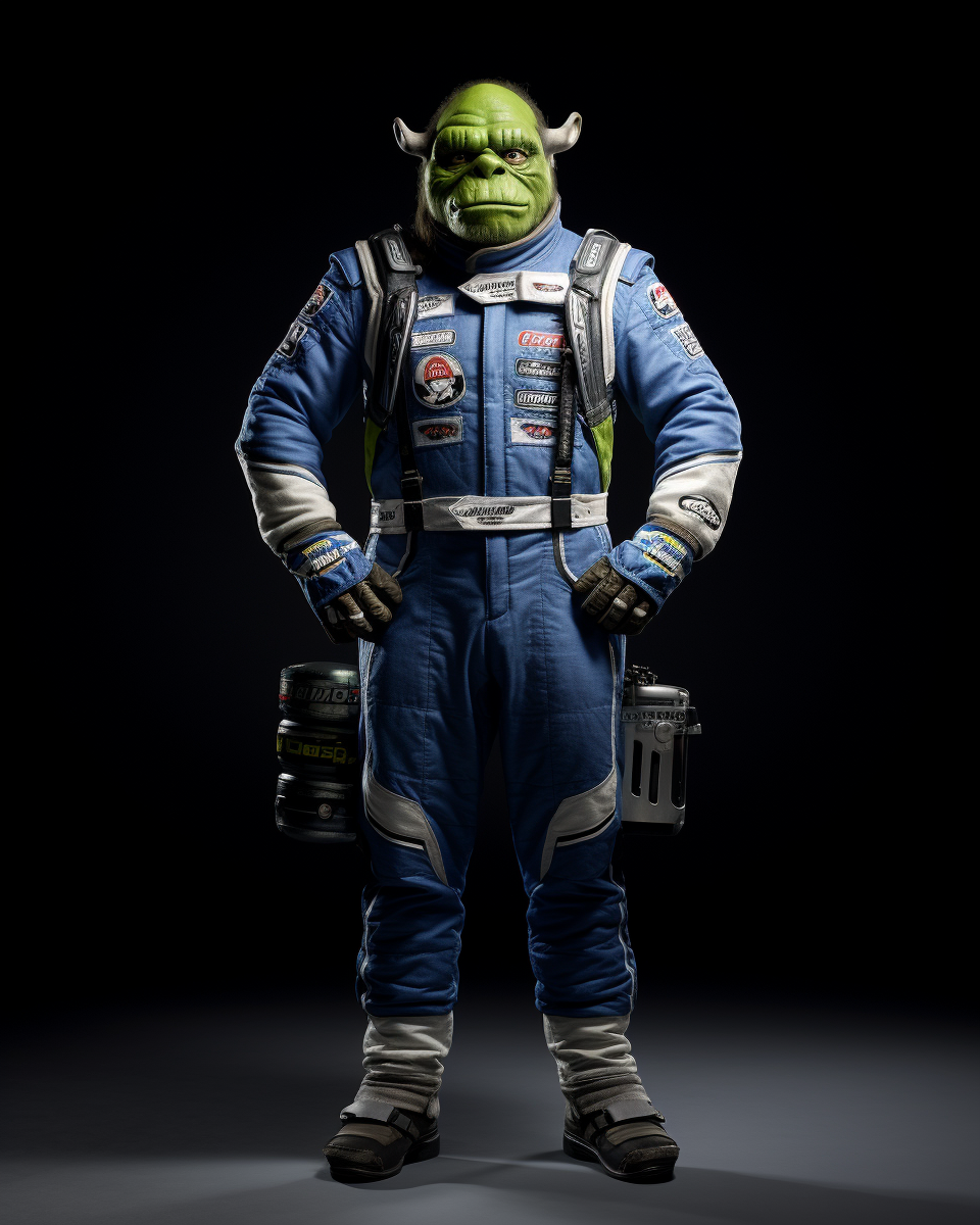 Green Orc in Race Car Uniform