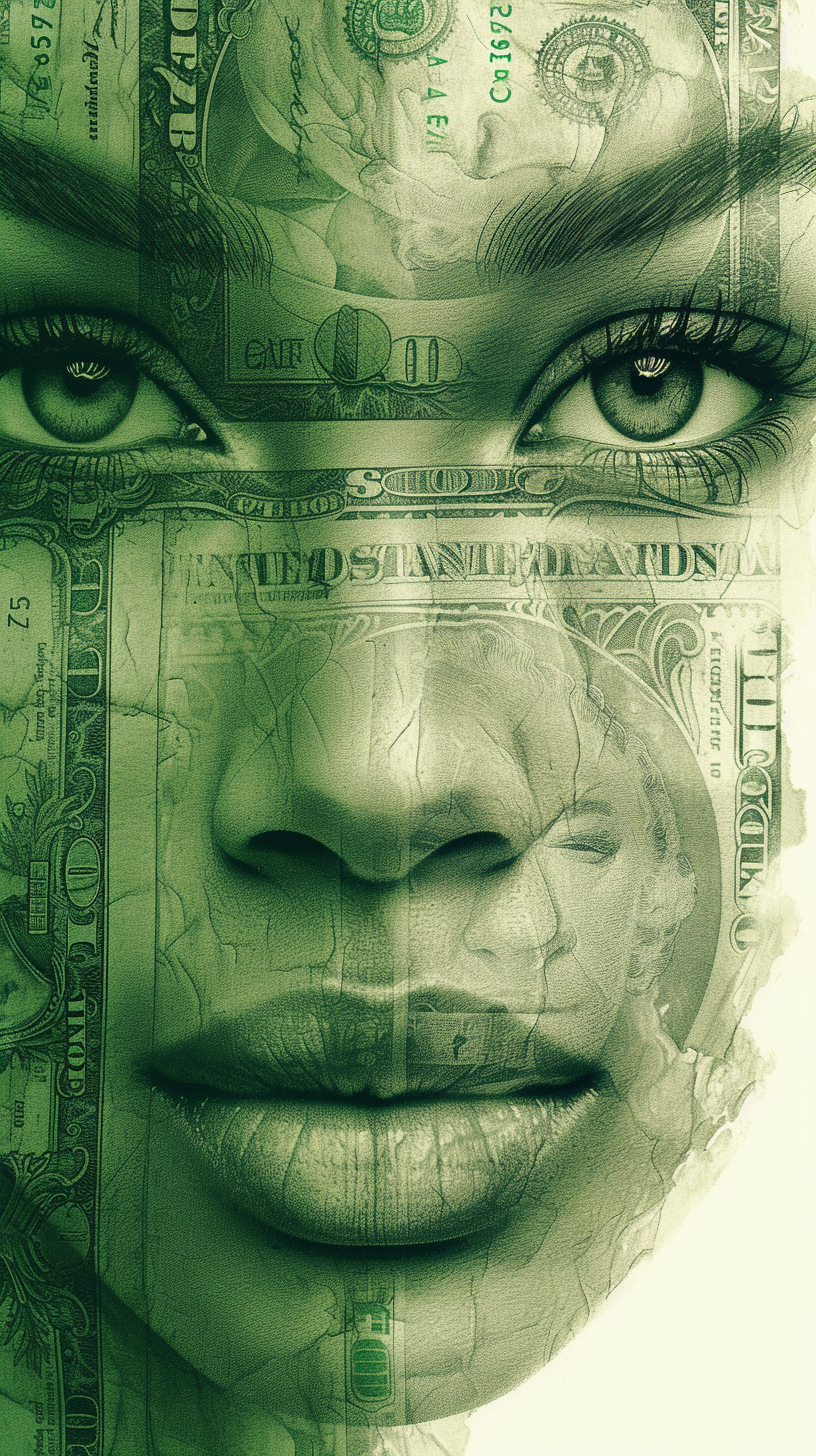 Face of green paper dollars