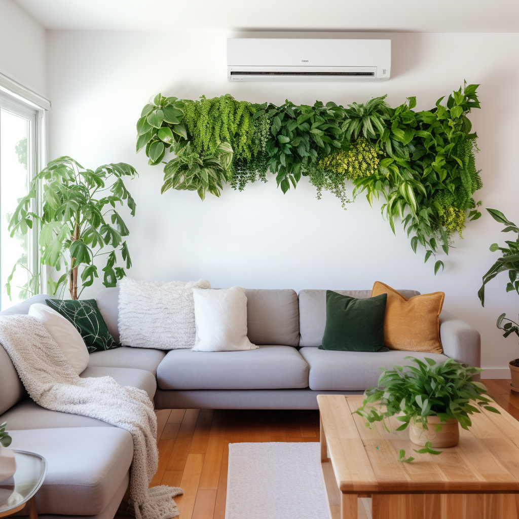 Green potted plants in a living room