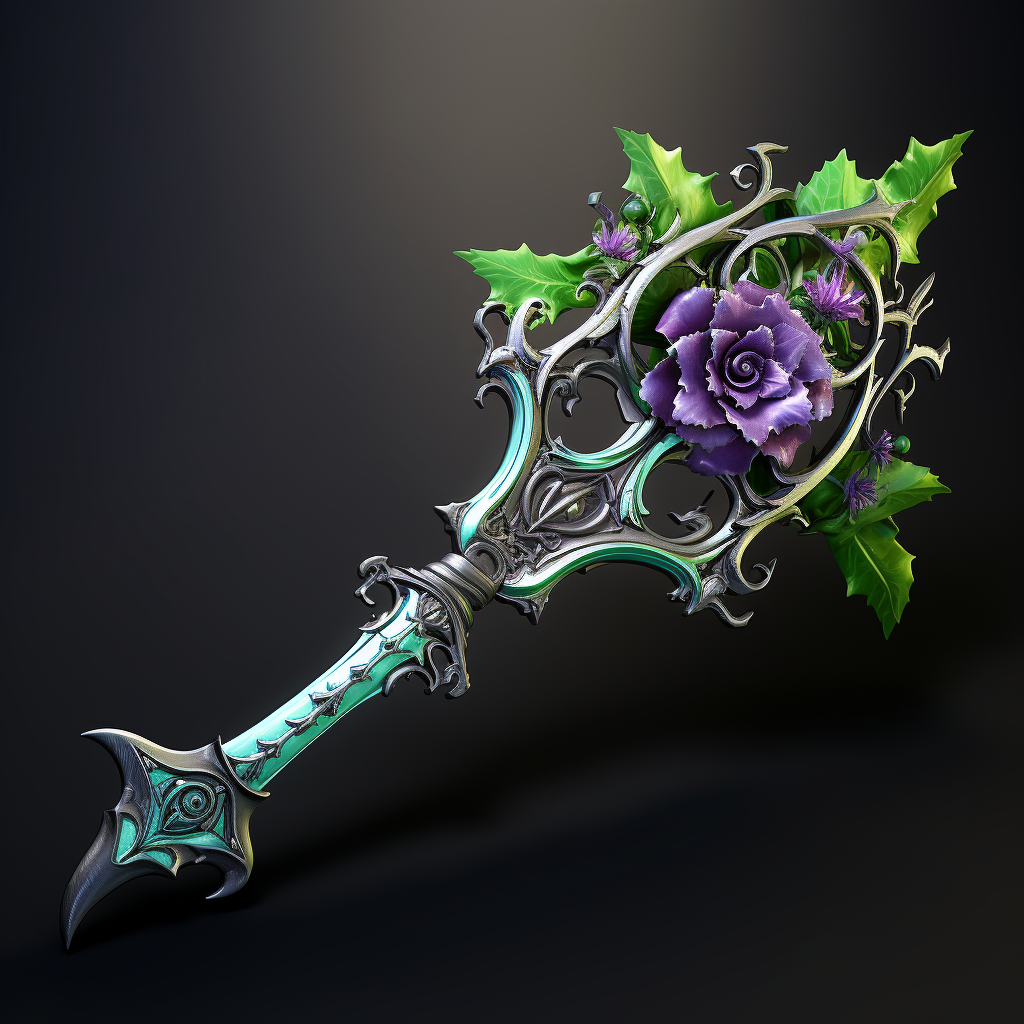 Green Purple Halberd Steel and Flowers