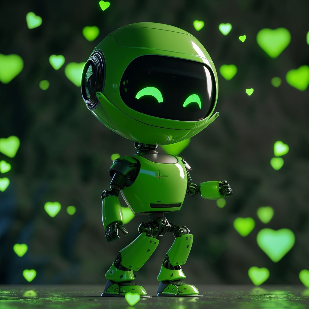 Green robot with hearts