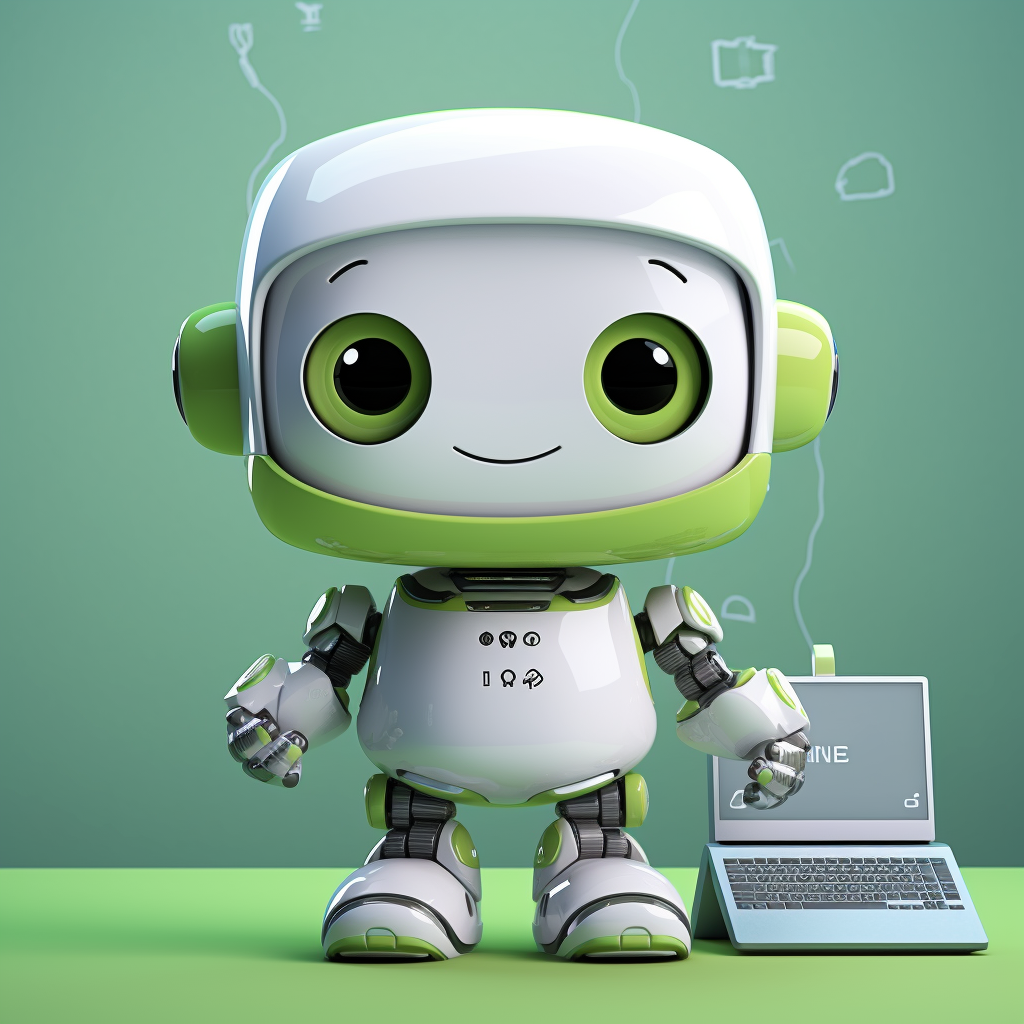 Green robot with little computer