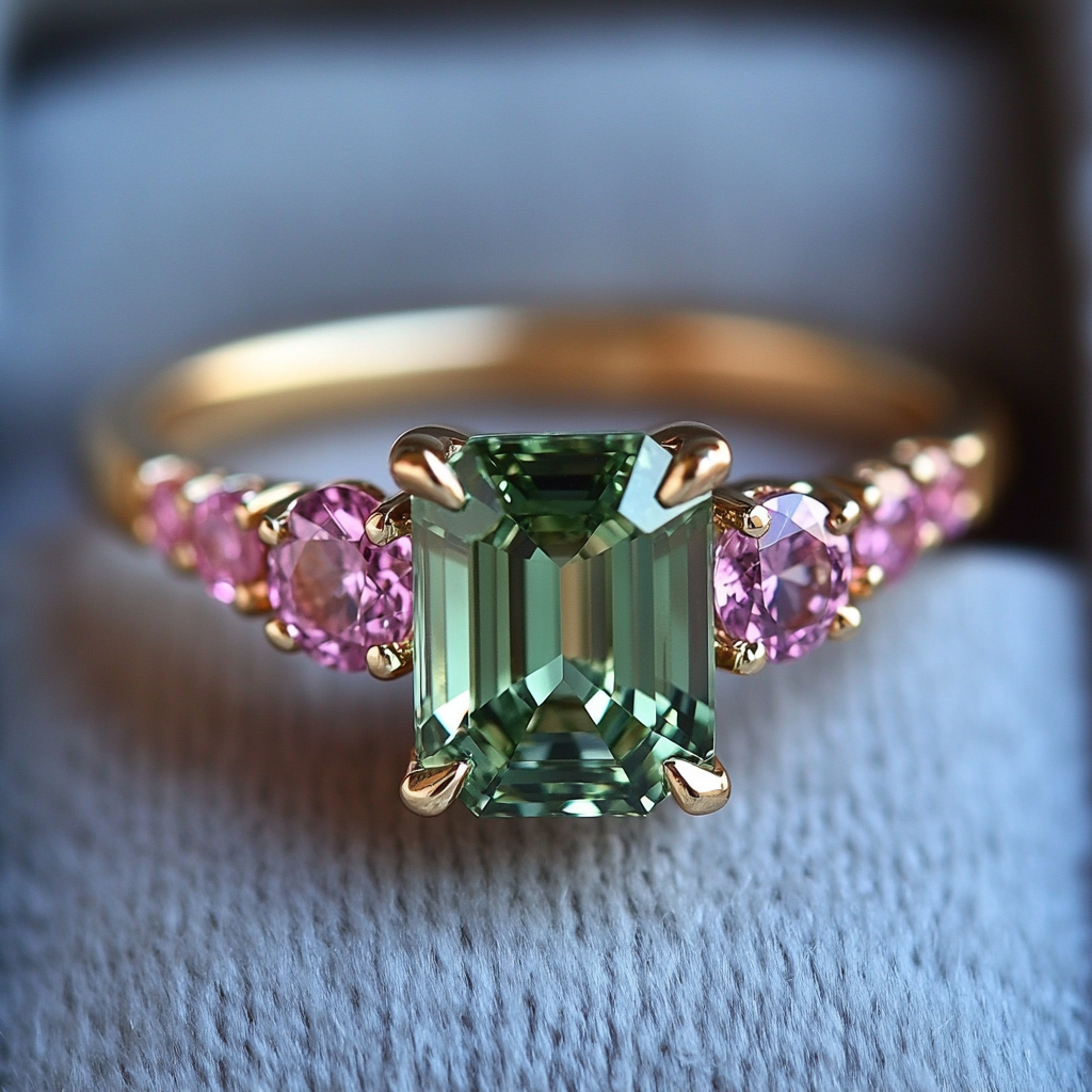 Green Sapphire Emerald Gold Ring