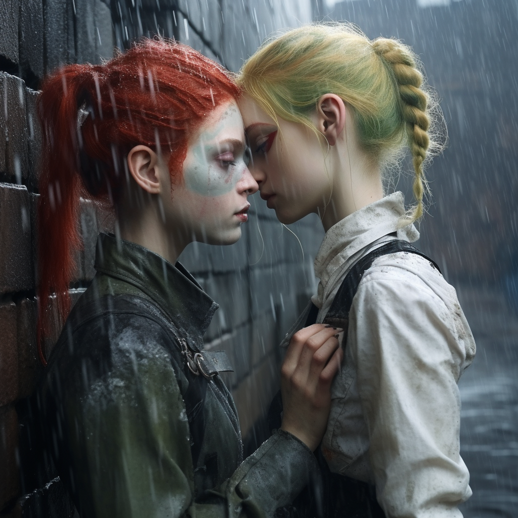 Goblin Girls Kissing in Rain