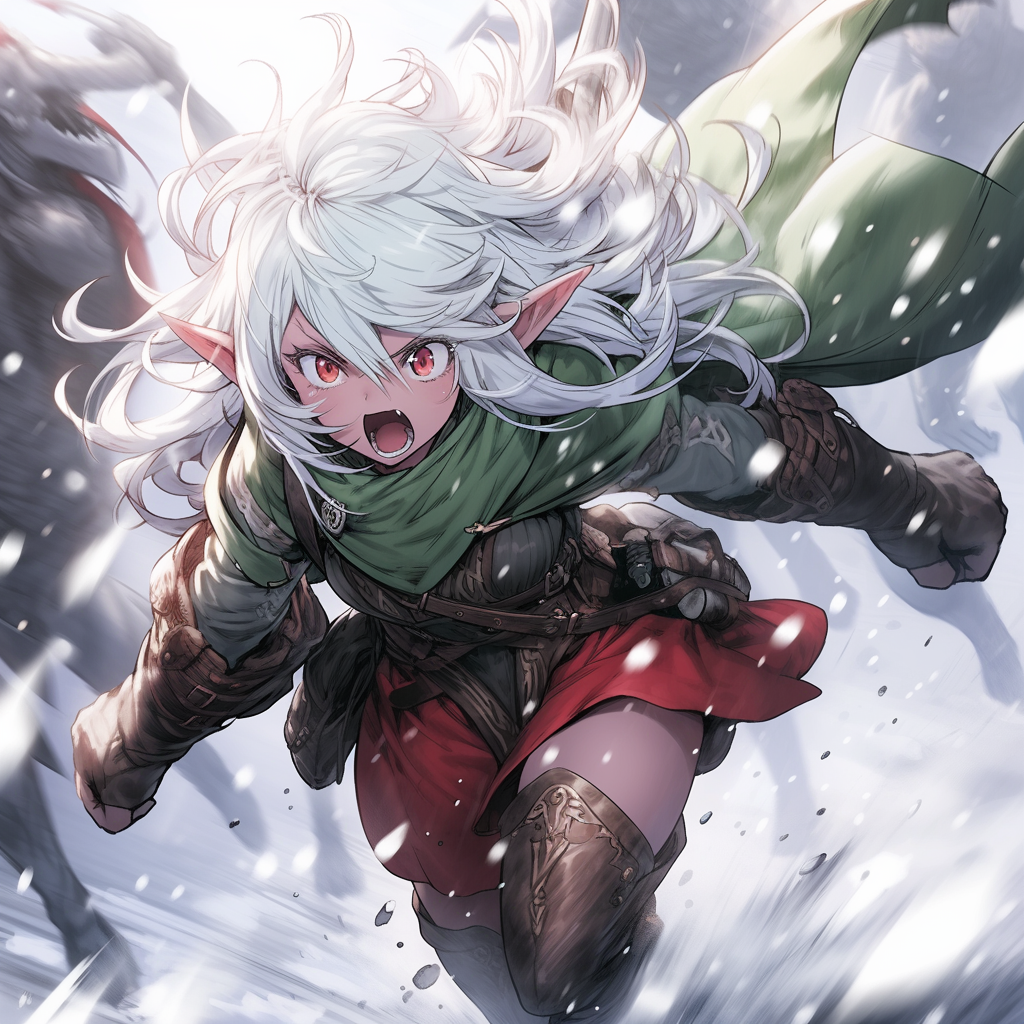 Green Skinned Goblin Girl AI Running in Snow