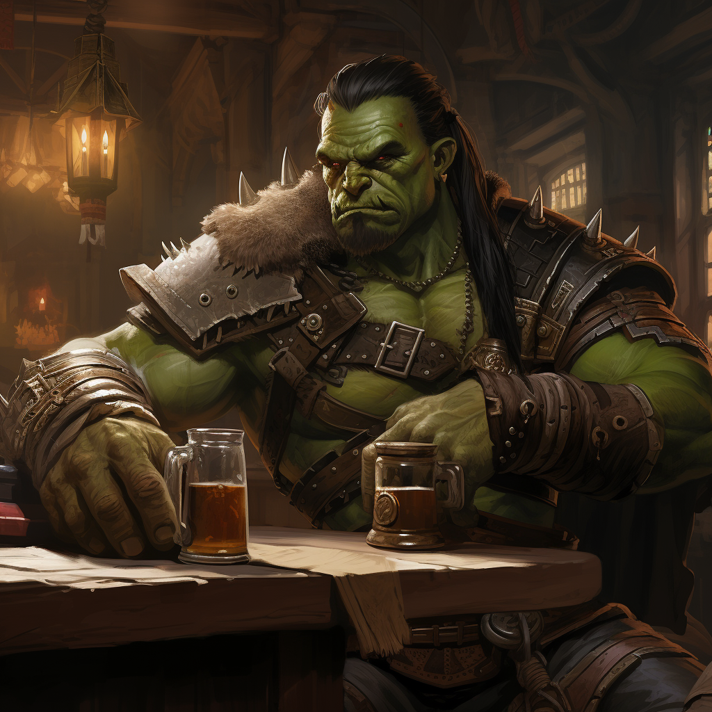 Orc Barbarian in Tavern Drinking Ale