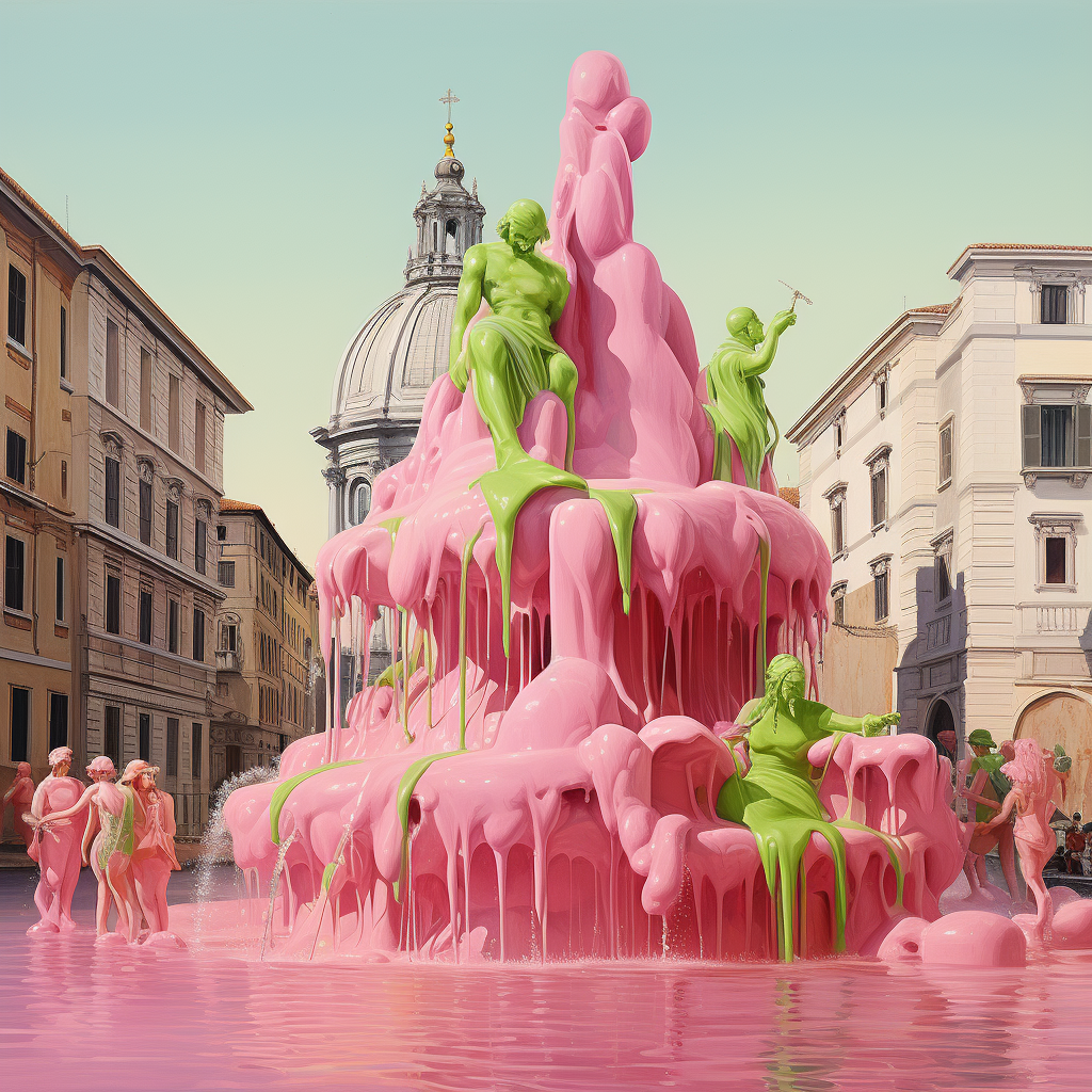 Fountain pouring green slime in futuristic environment