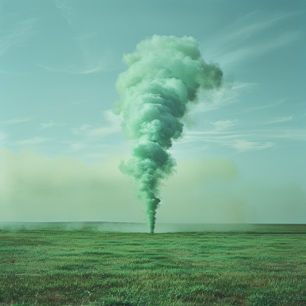 Green smoke signal on grass