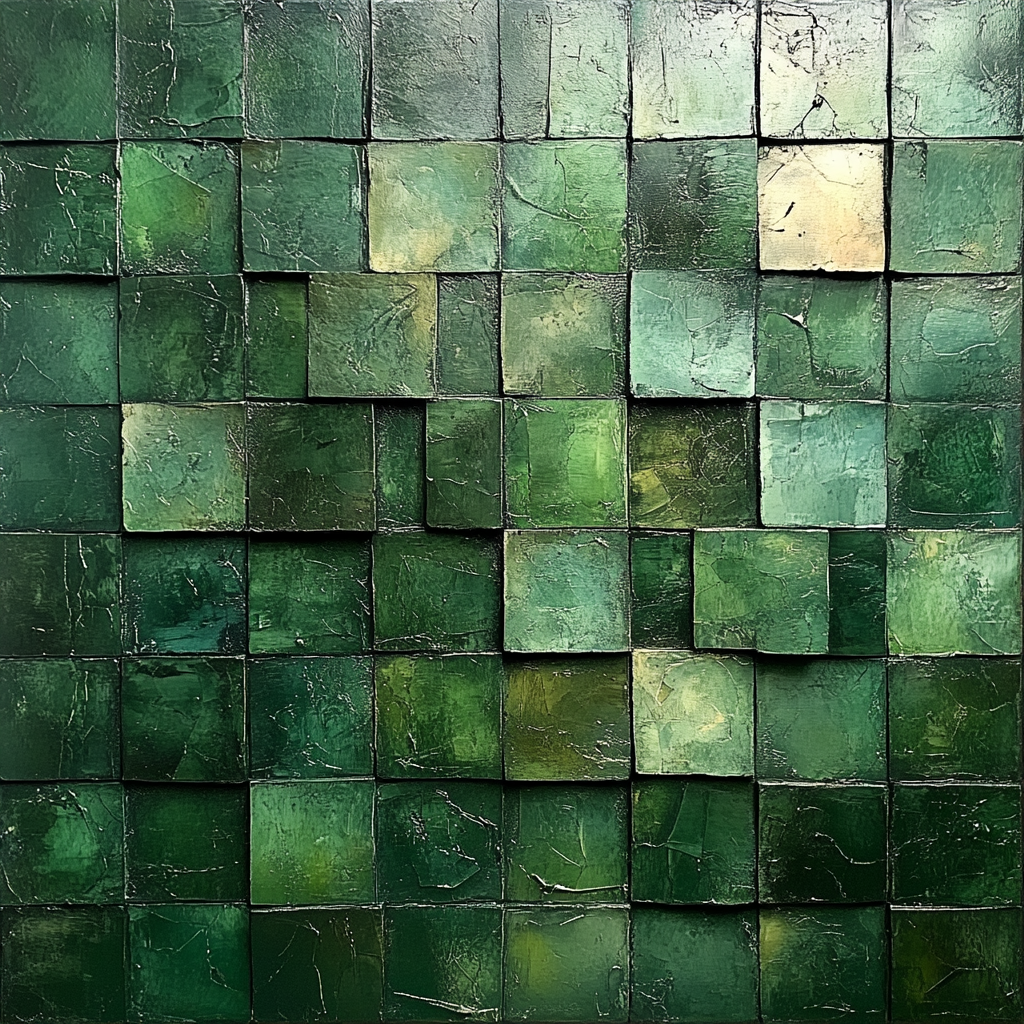 Dark green textured grid painting