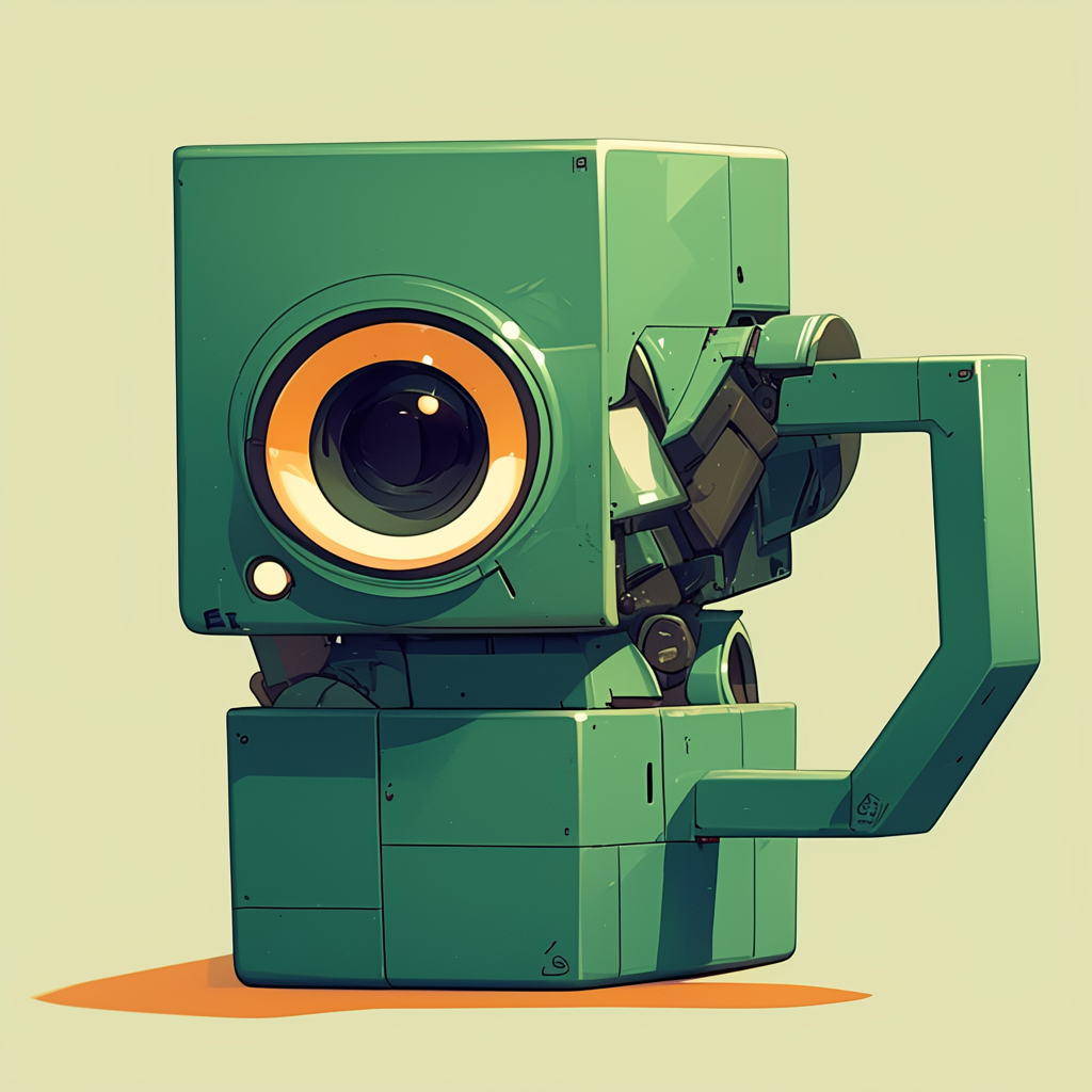 Green square mug with AI robot statue