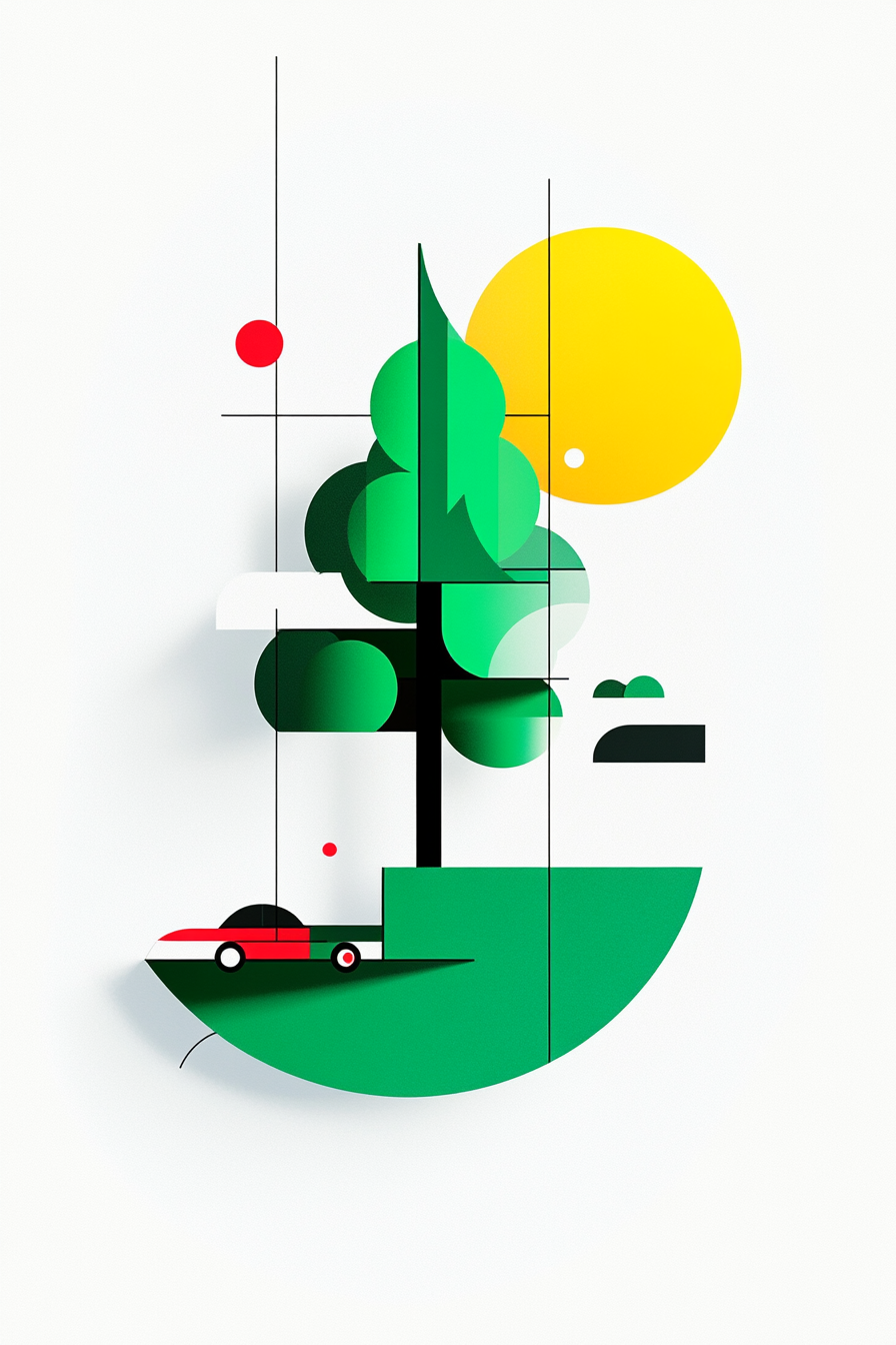 Graphic design tree car sun illustration