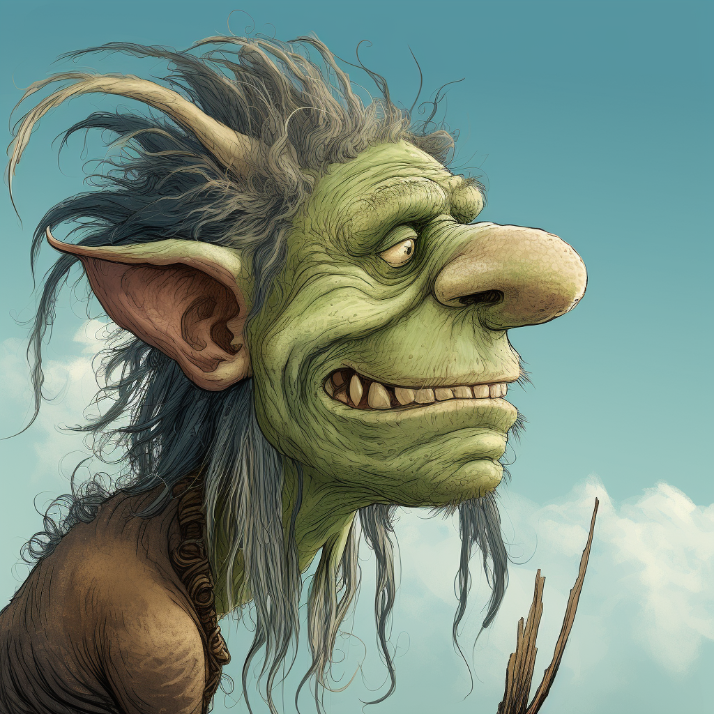 Green troll with a long hooked nose