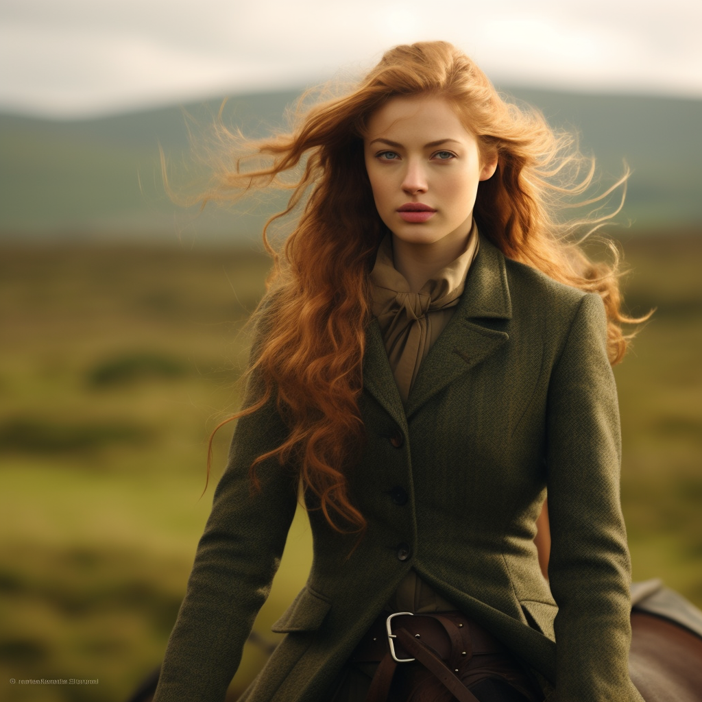 Woman in Green Tweed Skirt and Hacking Jacket