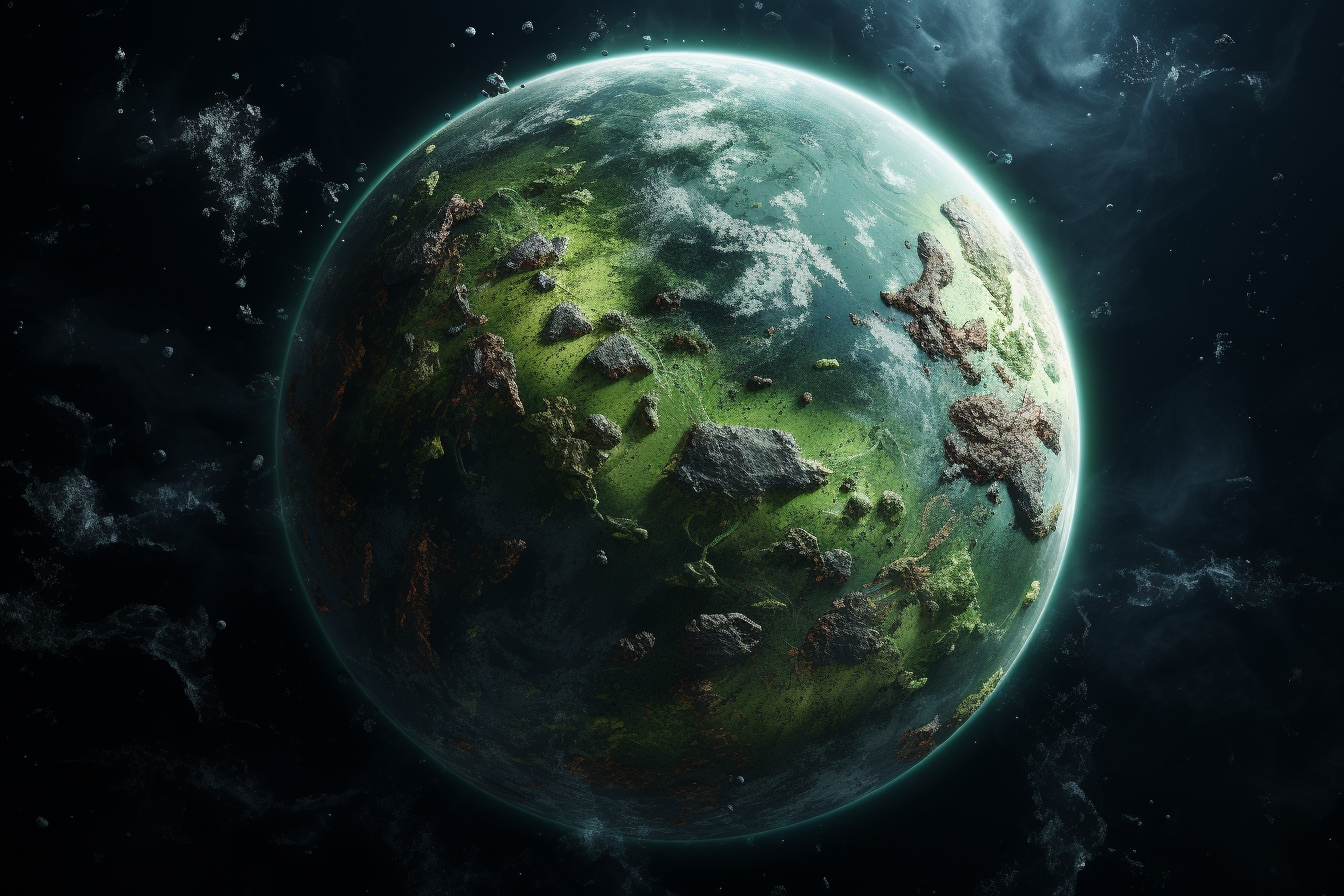 Planet with Green Vegetation and Craters