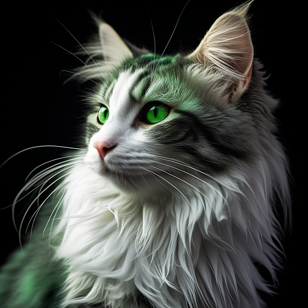 Adorable cat with green and white tabby fur