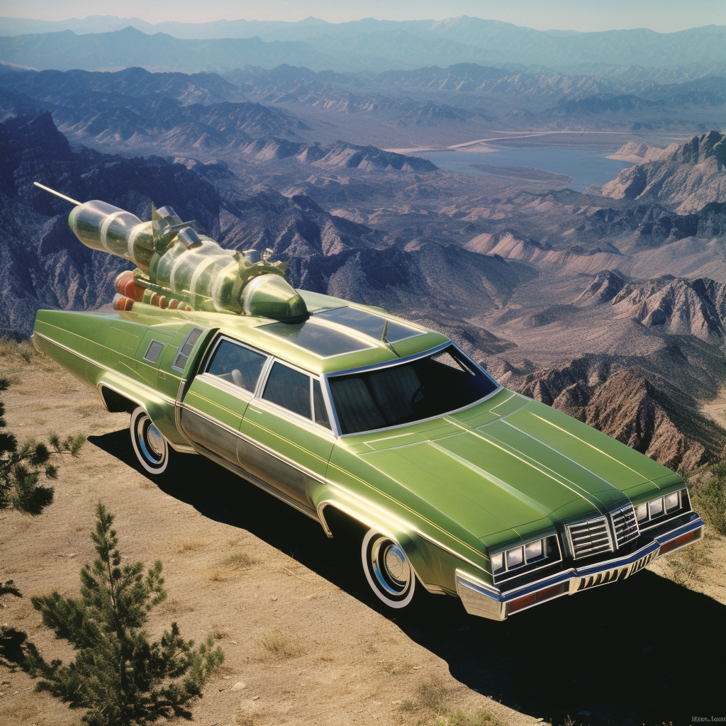 Green Wooden Station Wagon with Rocket Boosters