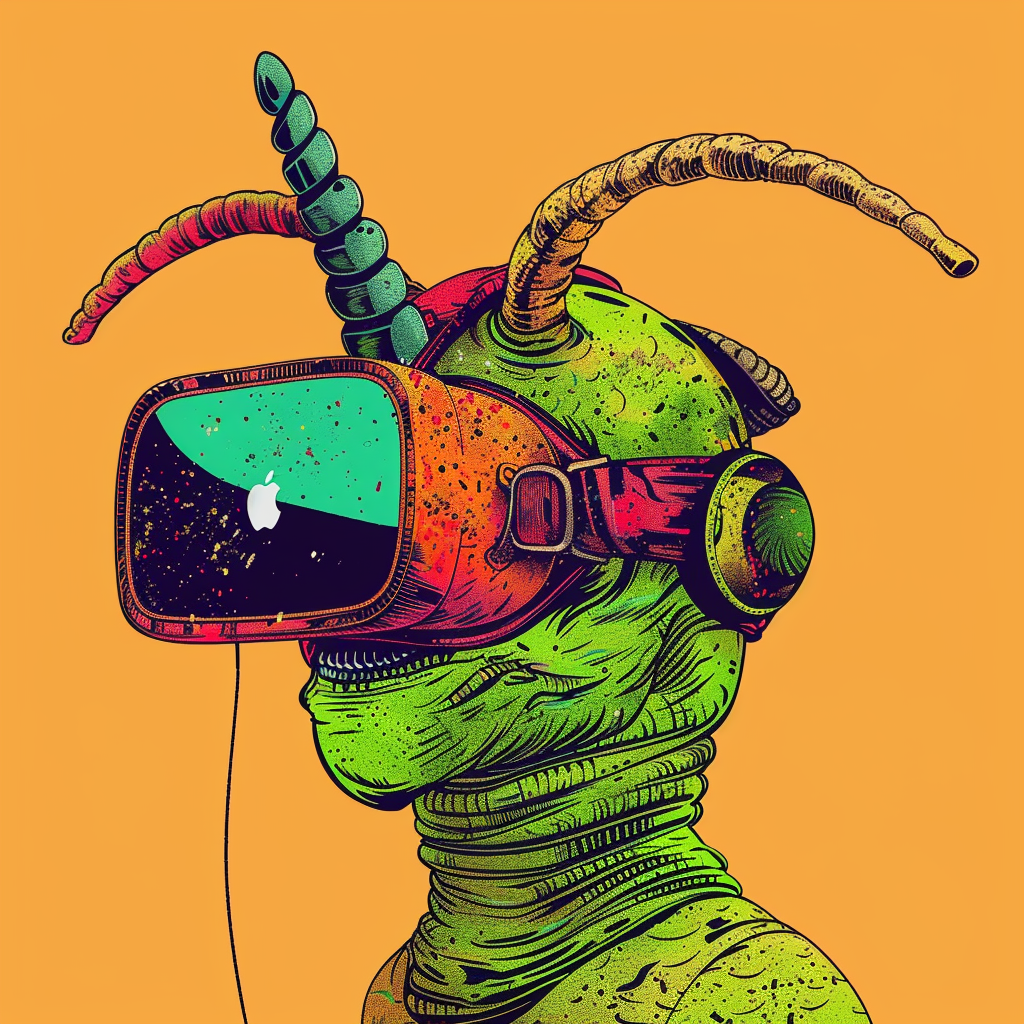 Green earthworm wearing VR headset illustration