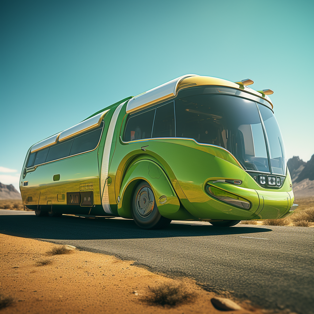 Green school bus in Star Wars style