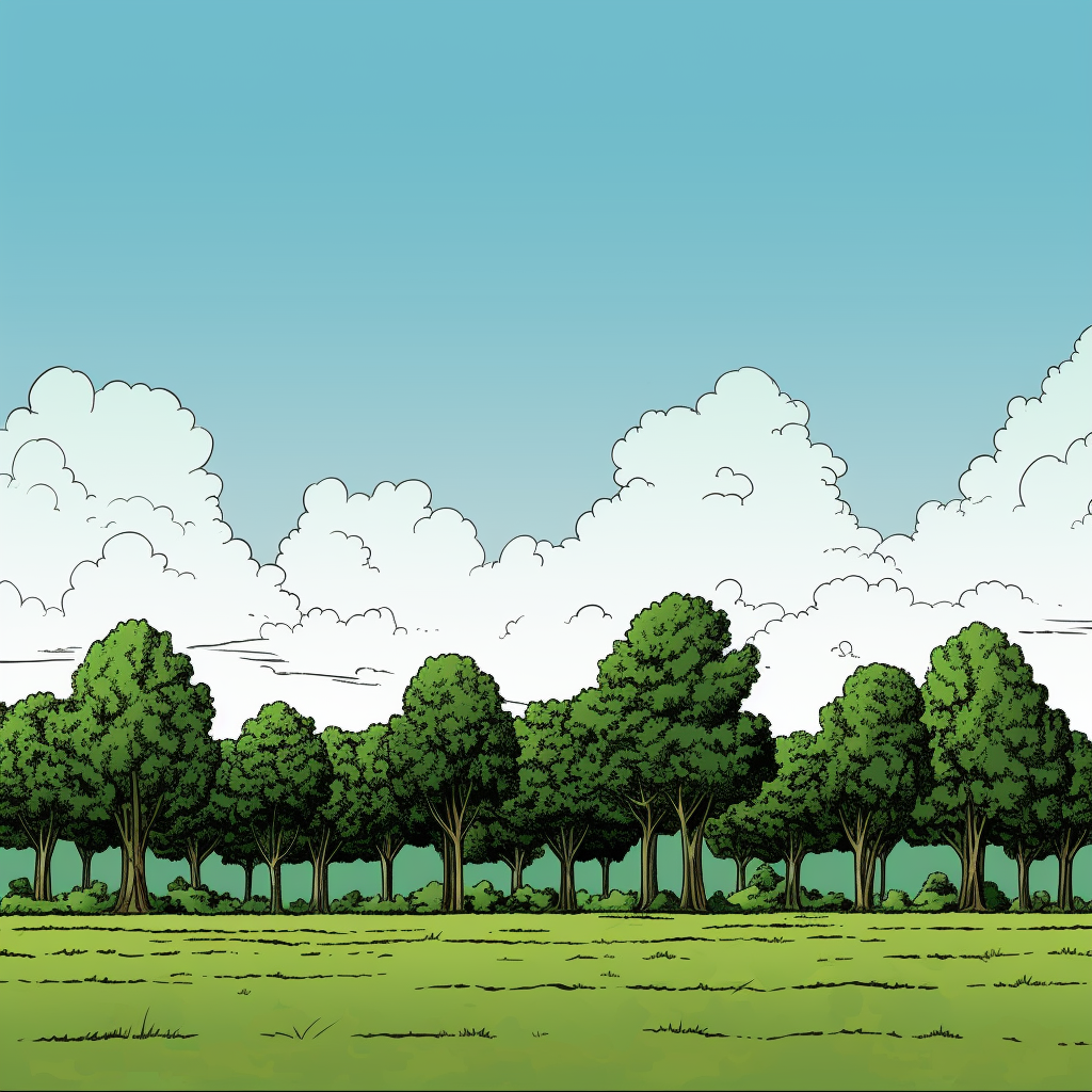 Illustration of line of green trees in the distance