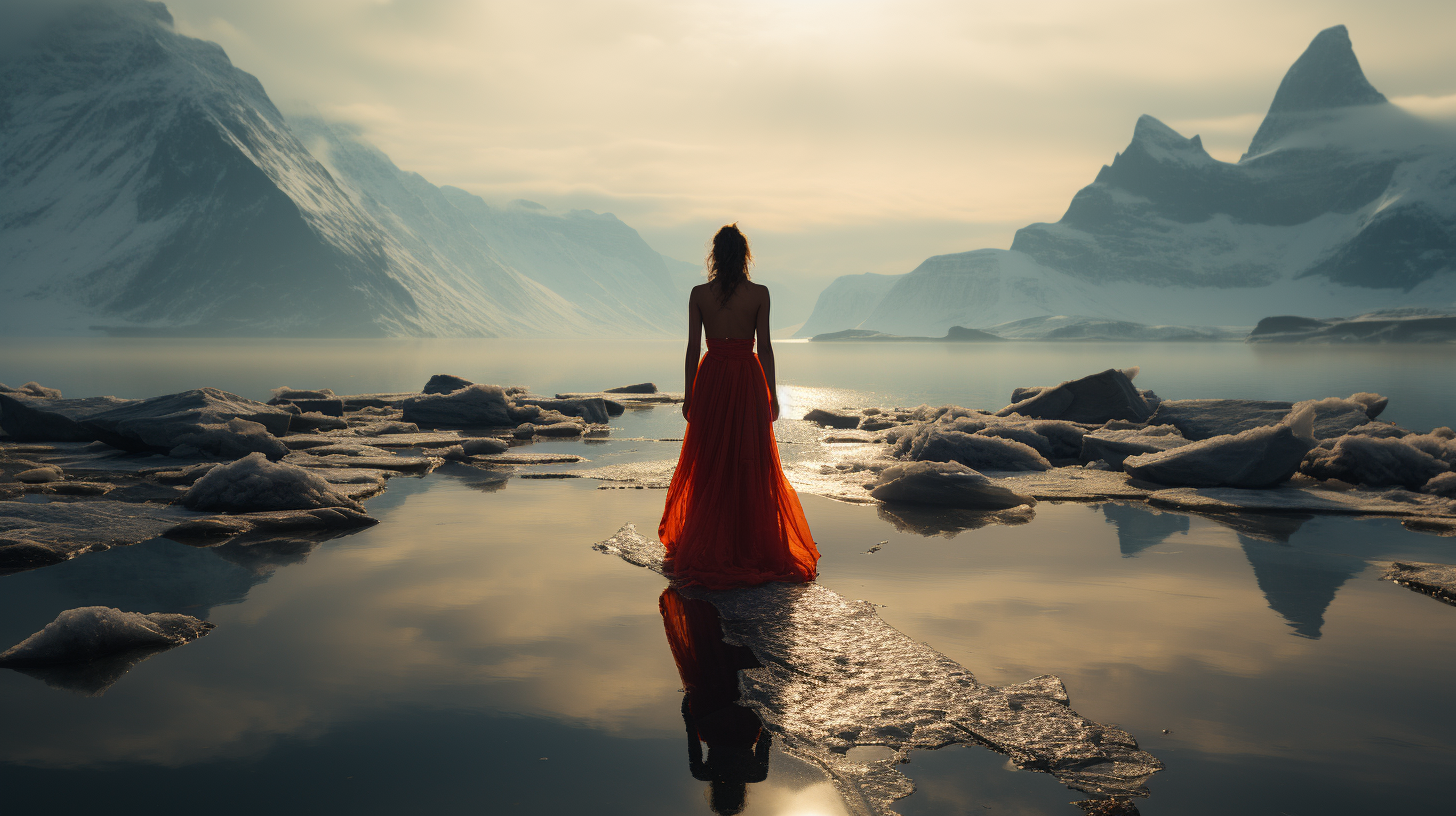 Woman standing on boat edge in Greenland