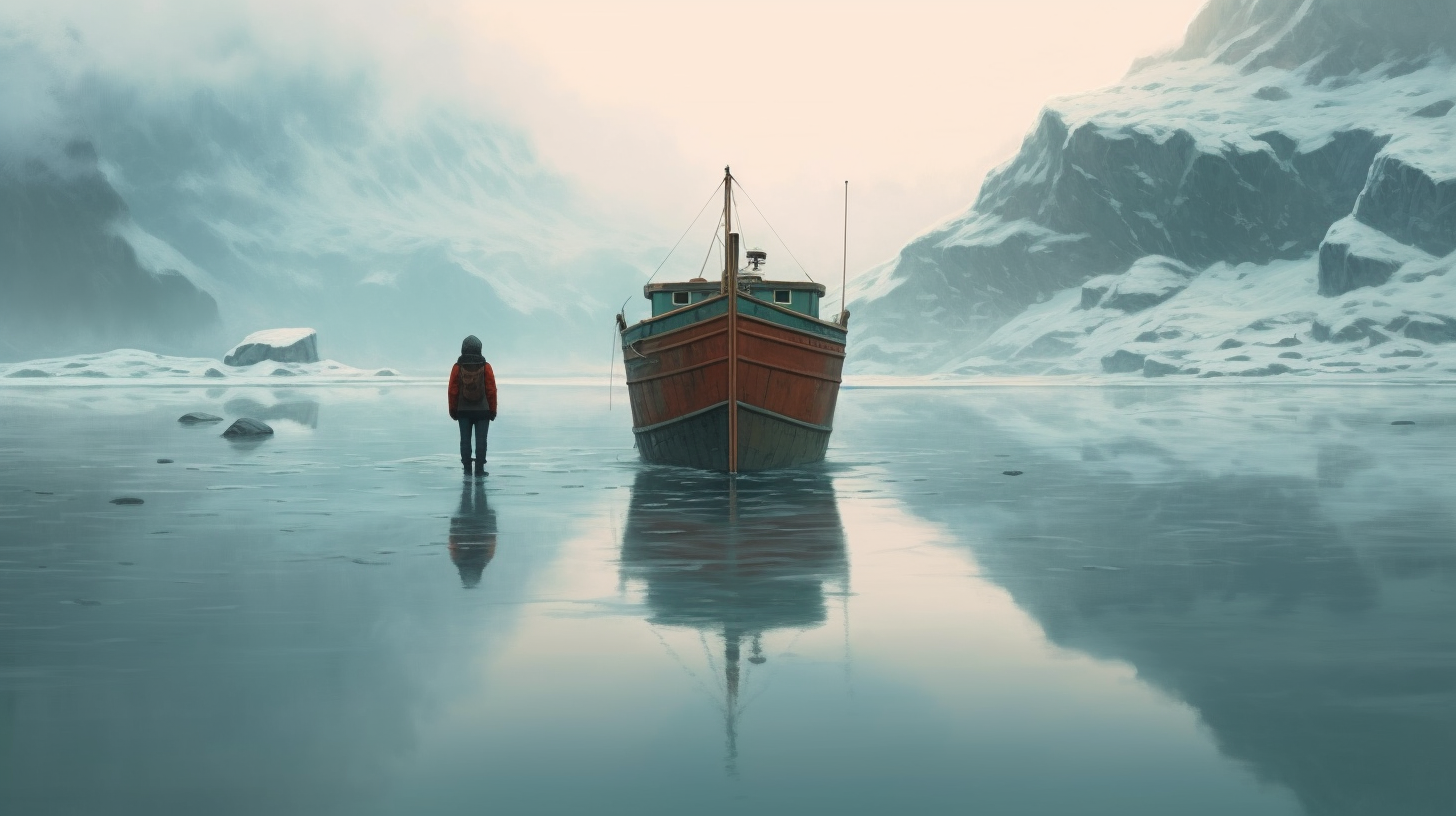 Woman standing at the edge of a boat crossing Greenland