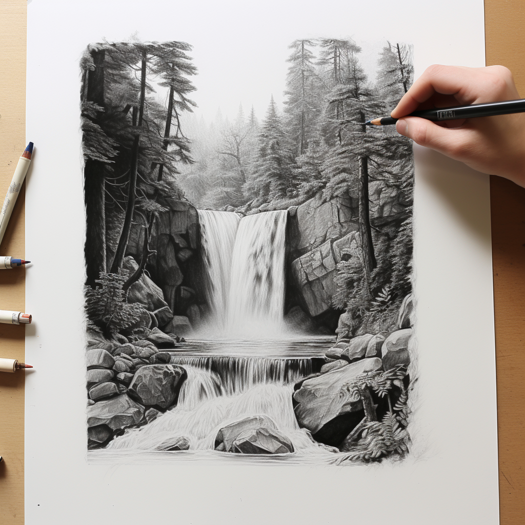 Beautiful photorealistic greeny waterfall artwork