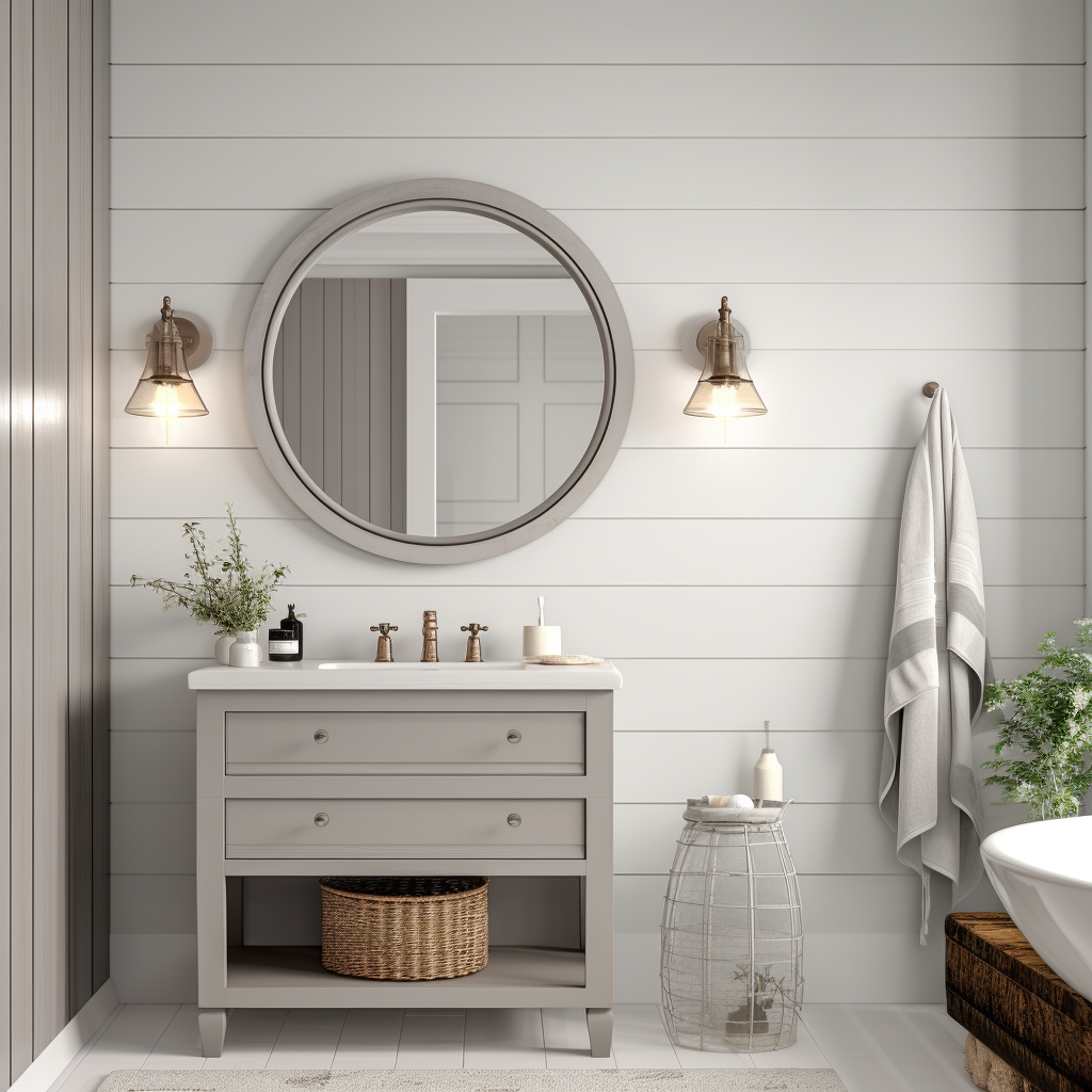 Greige-Colored Bathroom Wall with Shiplap