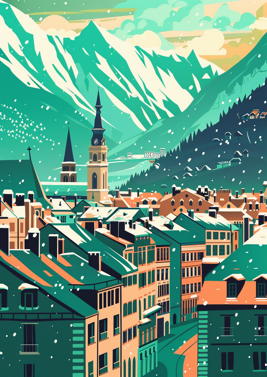 Turquoise Green Grenoble Flat Illustration