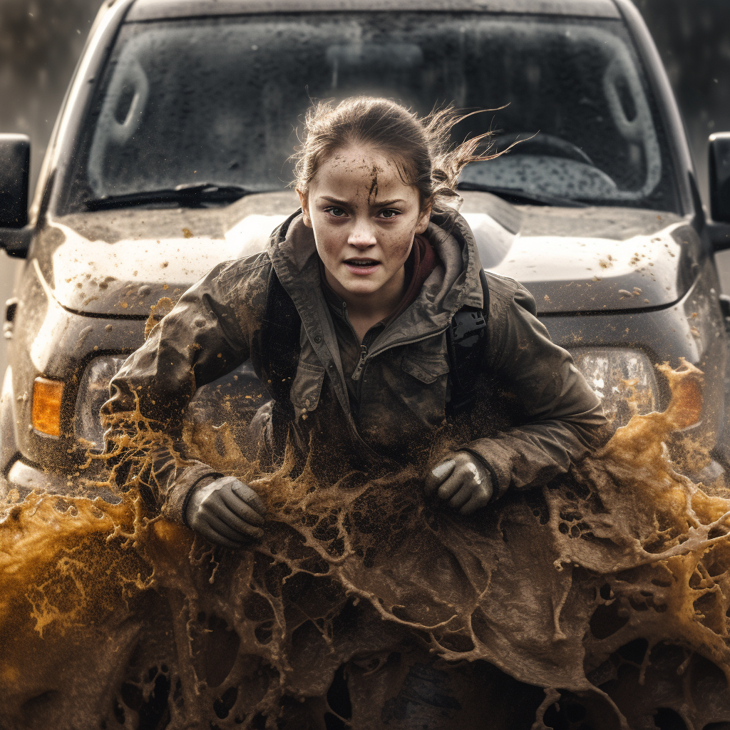 Greta Thunberg driving a high-speed Dodge Ram 1500